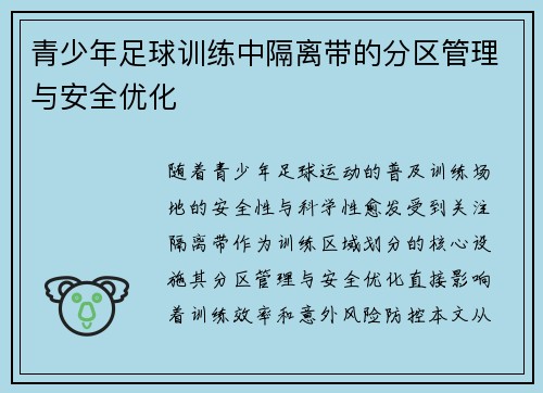 青少年足球训练中隔离带的分区管理与安全优化